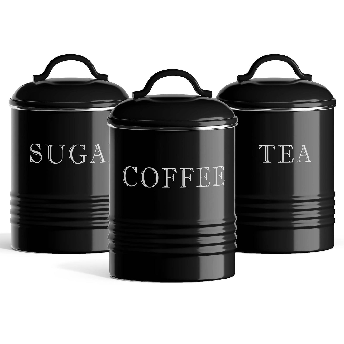 Petite Metal Kitchen Canister Set Black - S/3