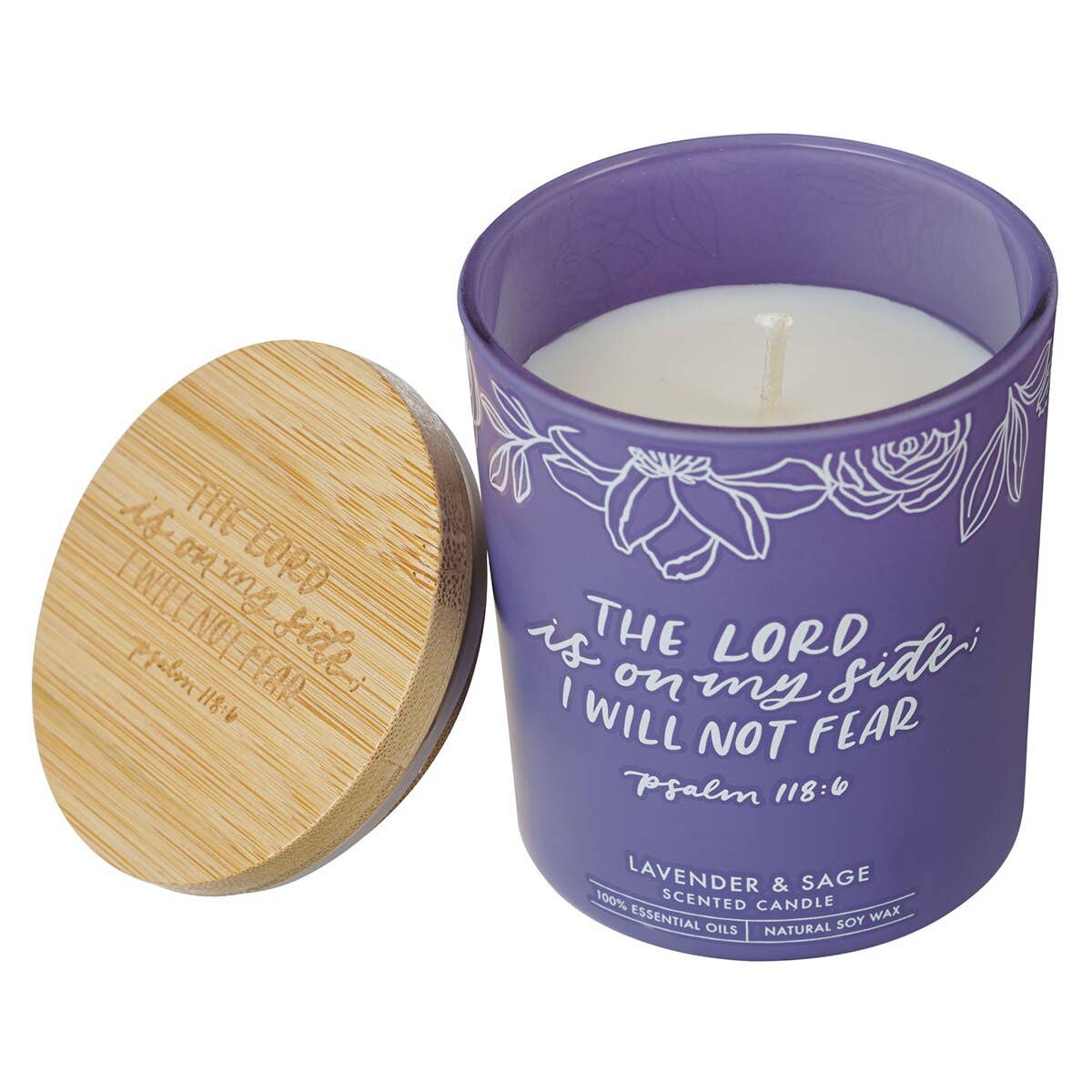 I Will Not Fear Psalm 118:6 Purple Candle with Bamboo Lid | Faith Ignites Fashion