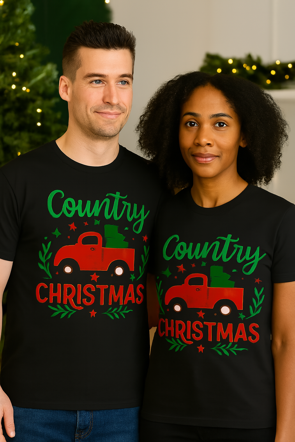 🎄 “Country Christmas” Holiday Tee – Rustic Charm in Classic Colors