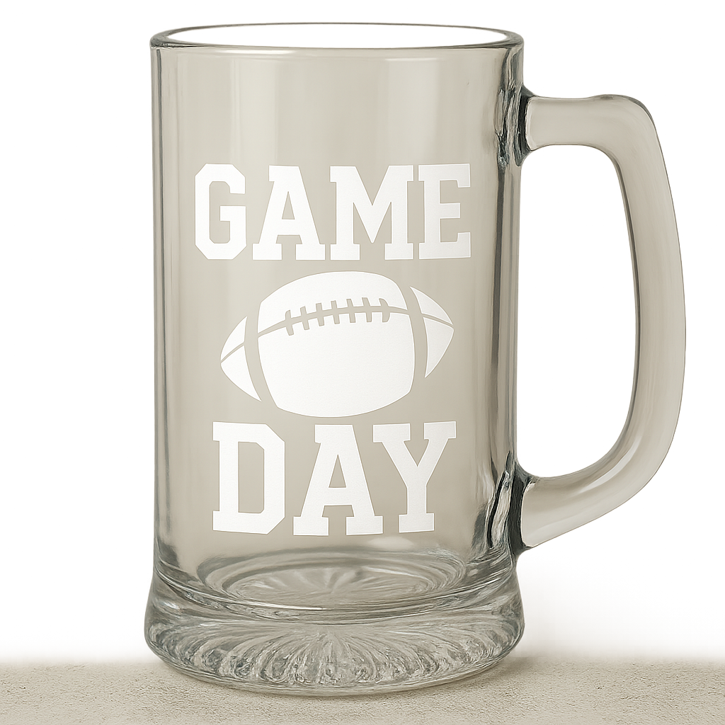 Game Day Football Etched Beer Mug – 25.6 oz