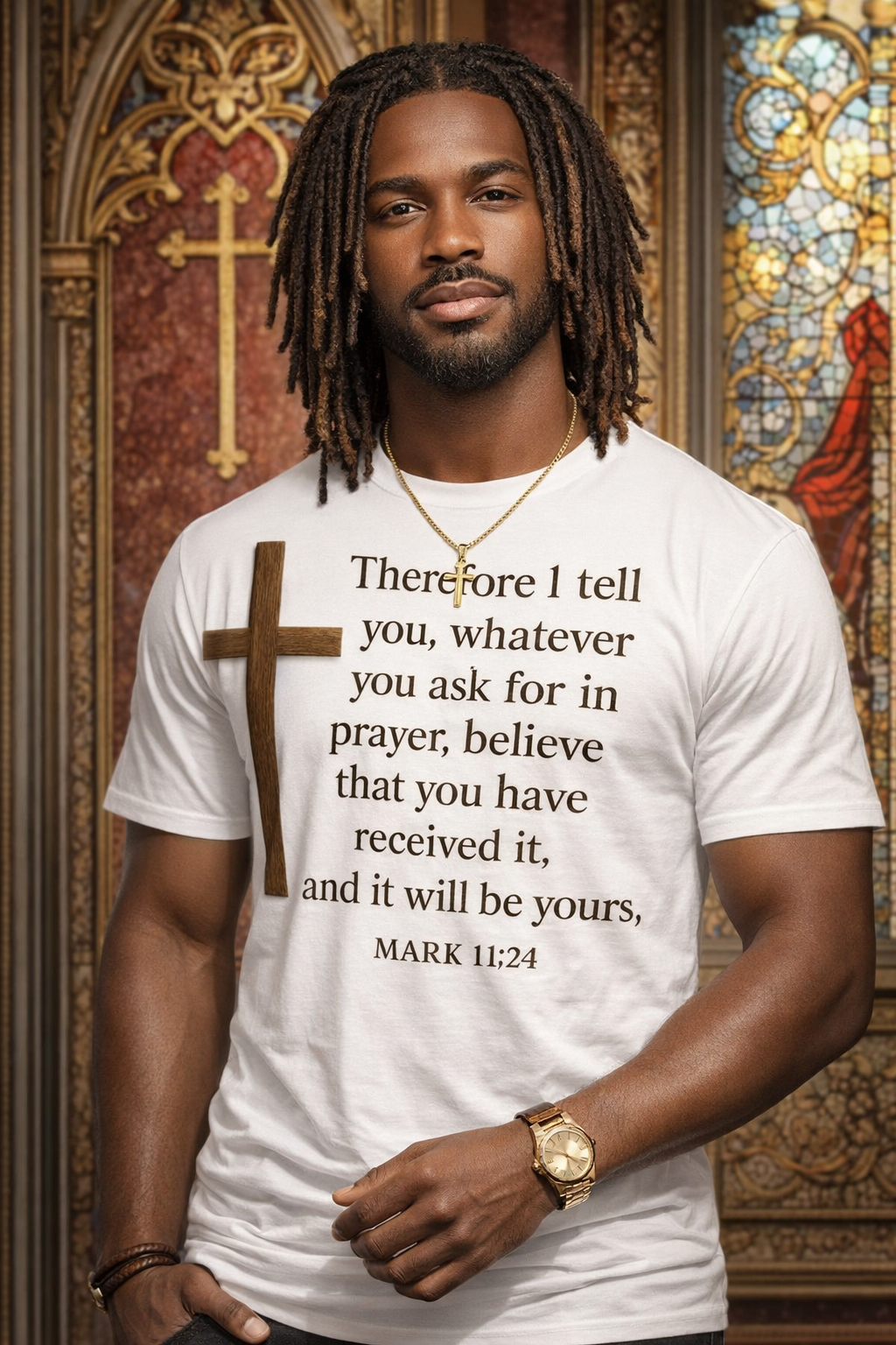 “Faith Ignites Fashion – Mark 11:24 Premium Cotton Tee”