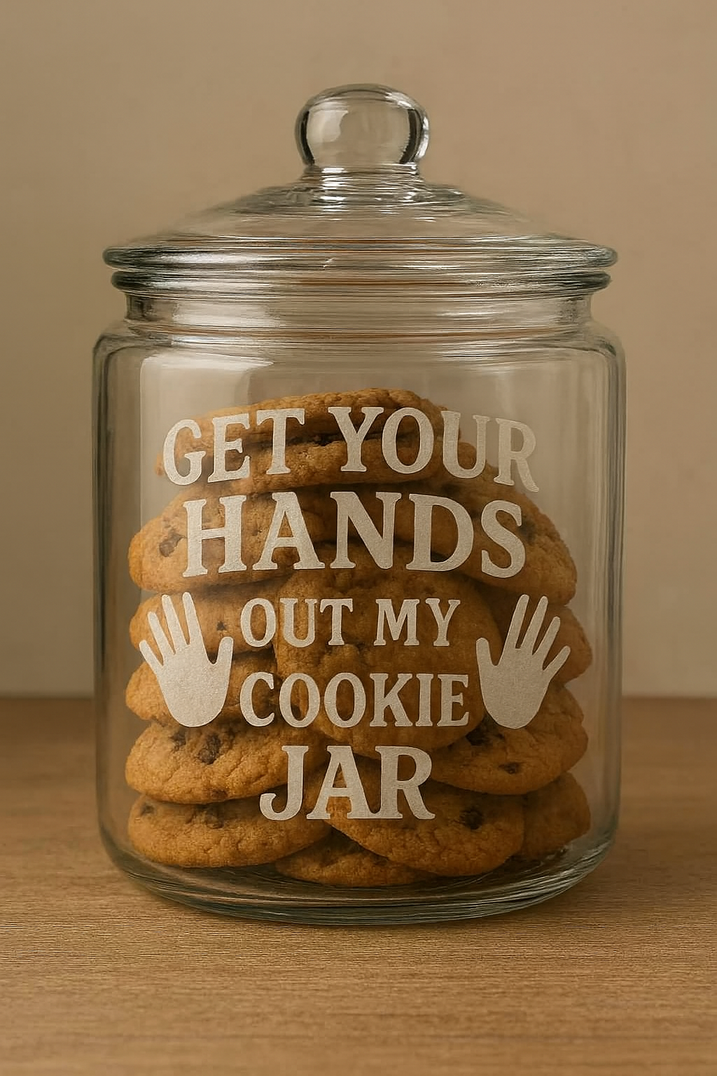 ๐๏ธ โHands Off!โ Etched Glass Cookie Jar โ 1 Gallon