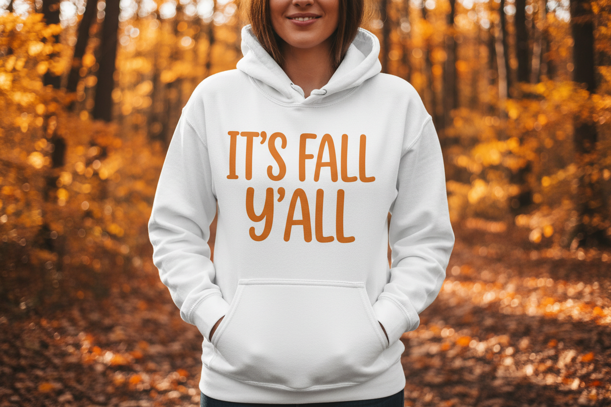 It's Fall Y'all White Hoodie on Person