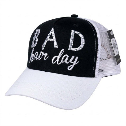 Bad Hair Day Rhinestone Trucker Hat – Black & White