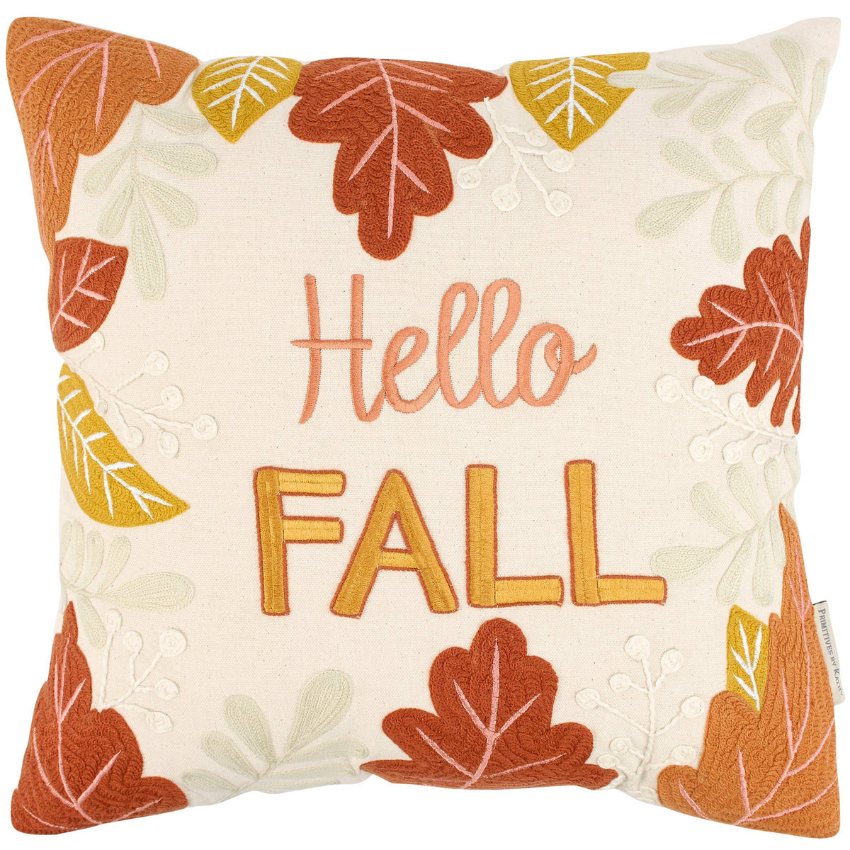 Hello Fall Embroidered Cotton Pillow | Faith Ignites Fashion
