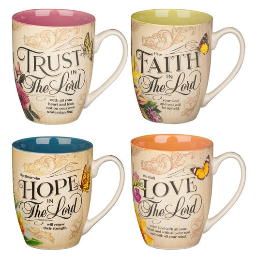 Faith, Trust, Hope & Love Floral Mug Set, 4 × 12 oz | Faith Ignites Fashion