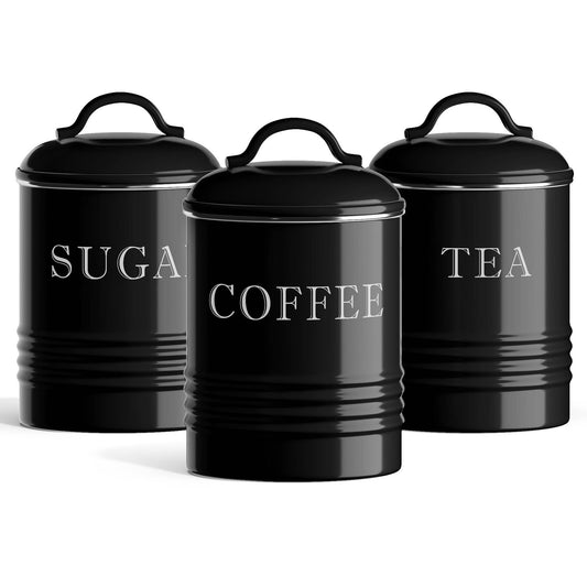 Petite Metal Kitchen Canister Set Black - S/3