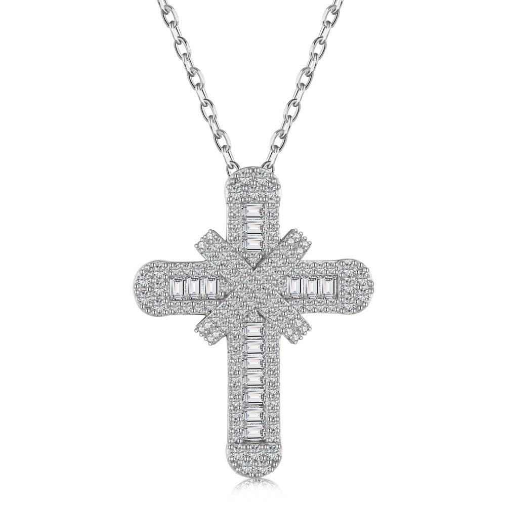 Faith Ignites Fashion | Silver-Tone Baguette Cross Necklace