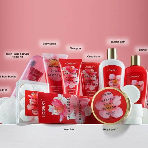 Japanese Cherry Blossom Luxury Spa Gift Set | 25-Piece Bath Collection | FIF