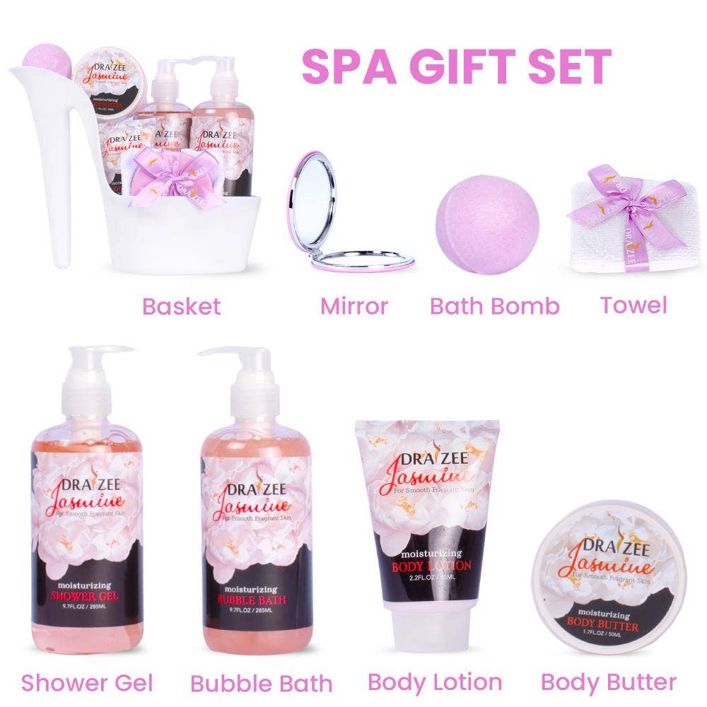 Jasmine Scented Luxury Spa Gift Set for Mom – 8-Piece Self Care Collection