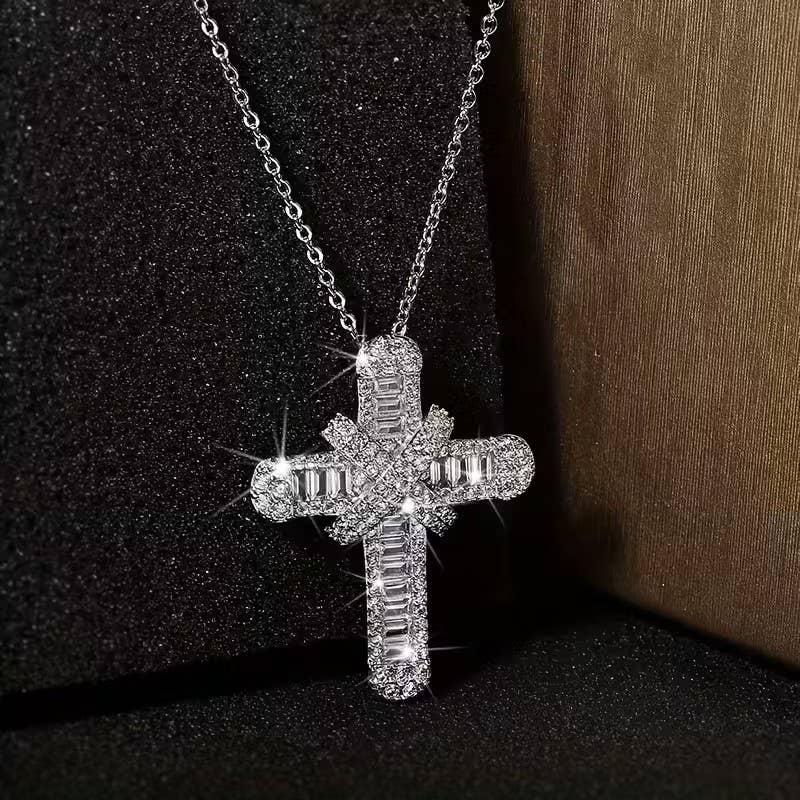 Faith Ignites Fashion | Silver-Tone Baguette Cross Necklace