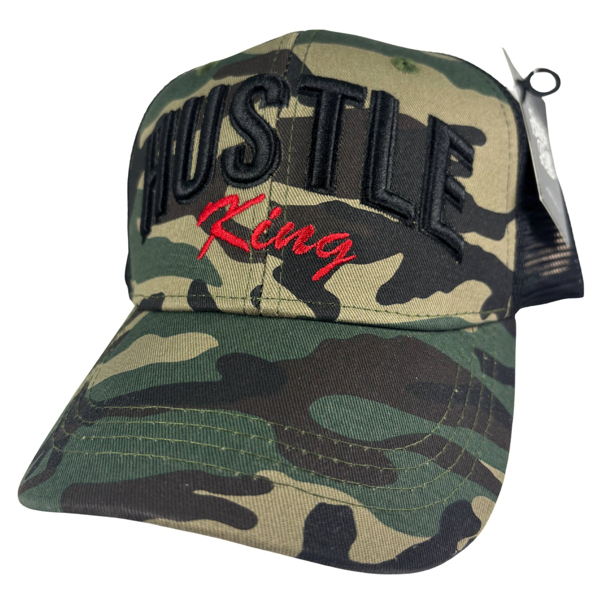 HUSTLE KING Vintage-Style Trucker Hat – Black or Camo