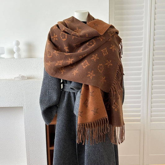 Noelle Muse Reversible Jacquard Scarf Wrap – Dark Coffee