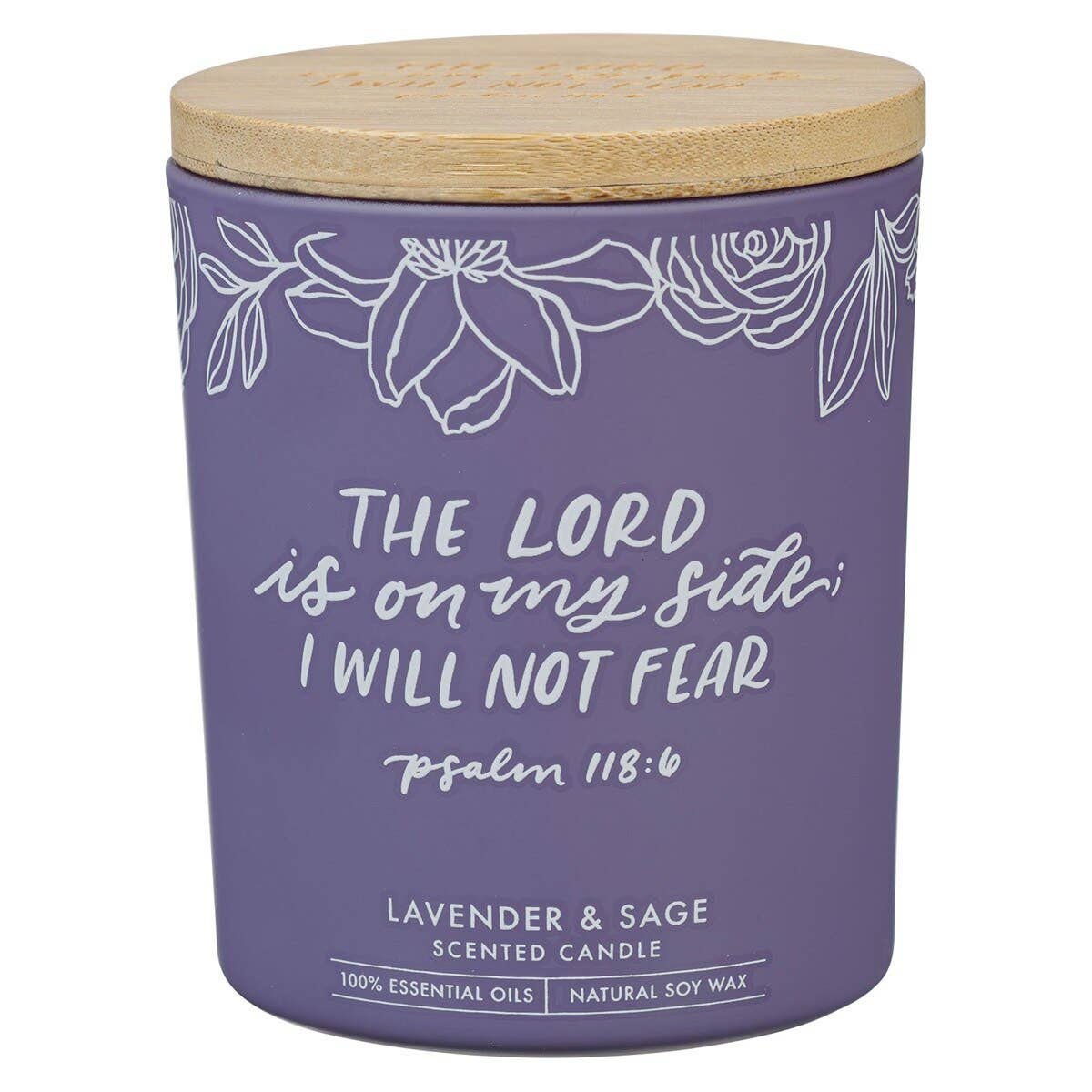 I Will Not Fear Psalm 118:6 Purple Candle with Bamboo Lid | Faith Ignites Fashion