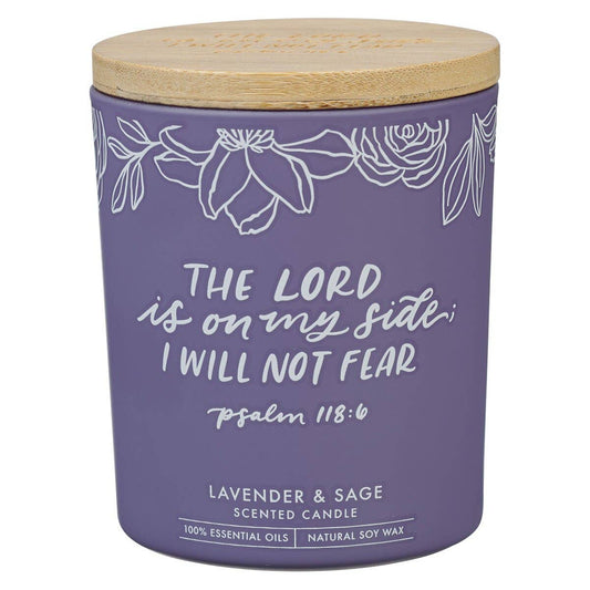 I Will Not Fear Psalm 118:6 Purple Candle with Bamboo Lid | Faith Ignites Fashion