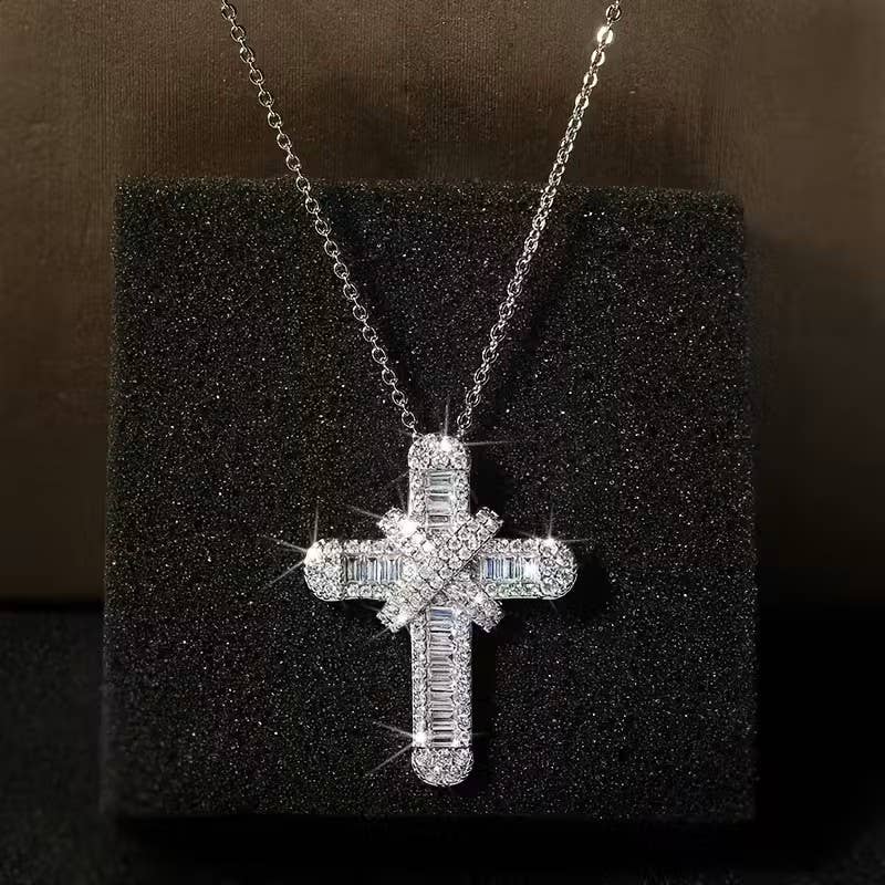 Faith Ignites Fashion | Silver-Tone Baguette Cross Necklace