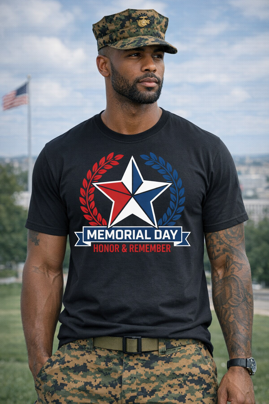 Memorial Day Tribute Tee — Star Emblem or Helmet Shield