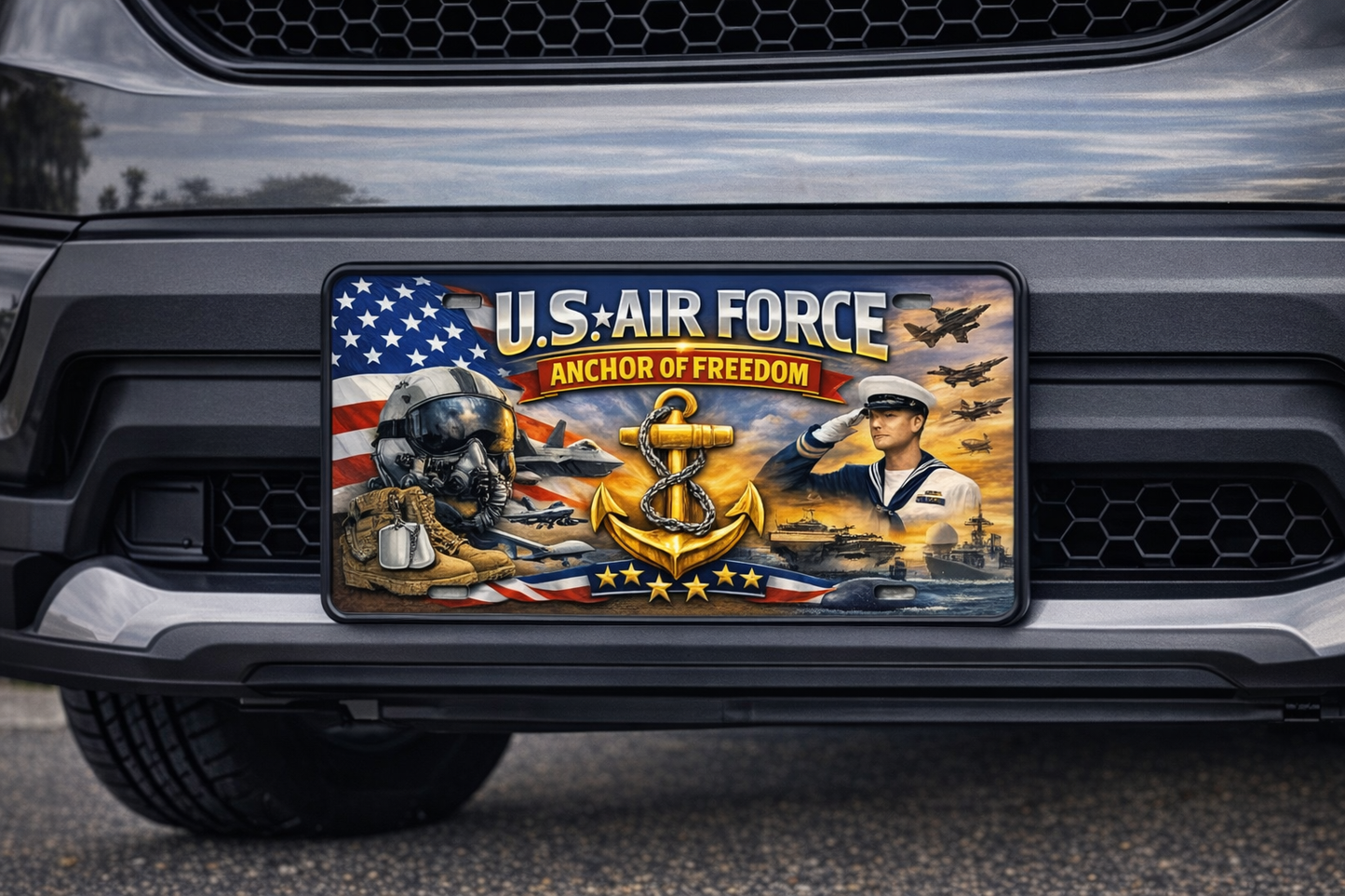 Anchored in Honor: Military Tribute License Plate – Choose Your Branch