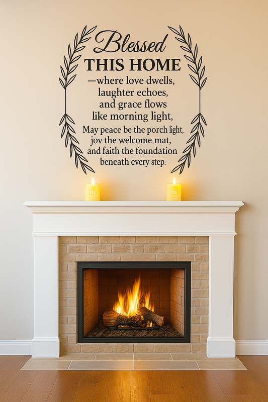 “Blessed This Home” Olive Wreath Wall Sticker – 12x20