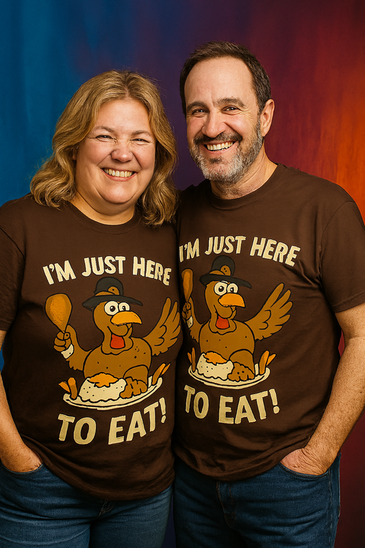 I’m Just Here to Eat!” Thanksgiving Turkey Tee – Unisex Humor Edition