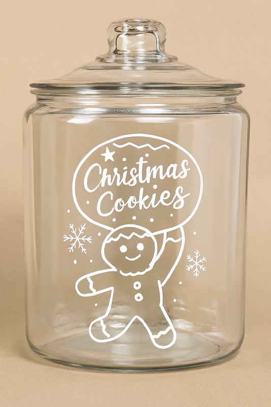 🎄 Holiday Treat Keepers – Etched Glass Cookie Jars (Sold Separately)