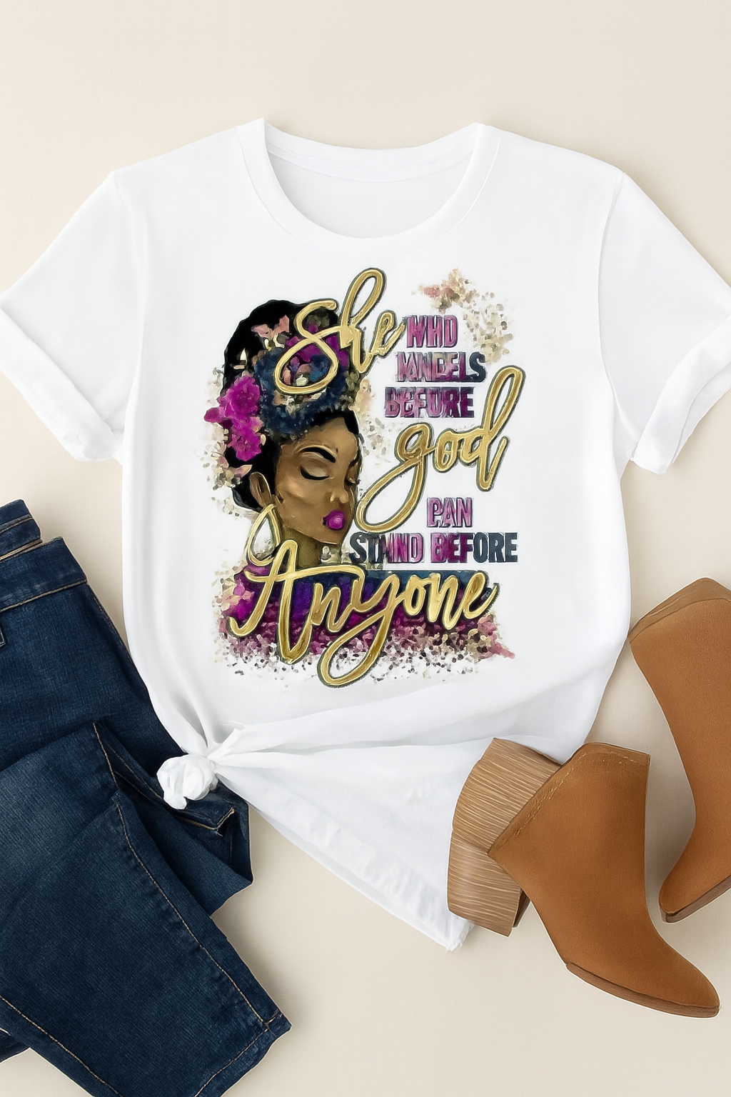 She Who Kneels – Floral Faith Tee