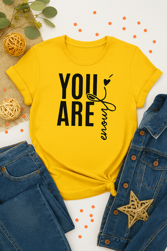 “You Are Enough” Affirmation Tee – Bold, Uplifting Style + Free Inspirational Necklace (Quotes Vary)