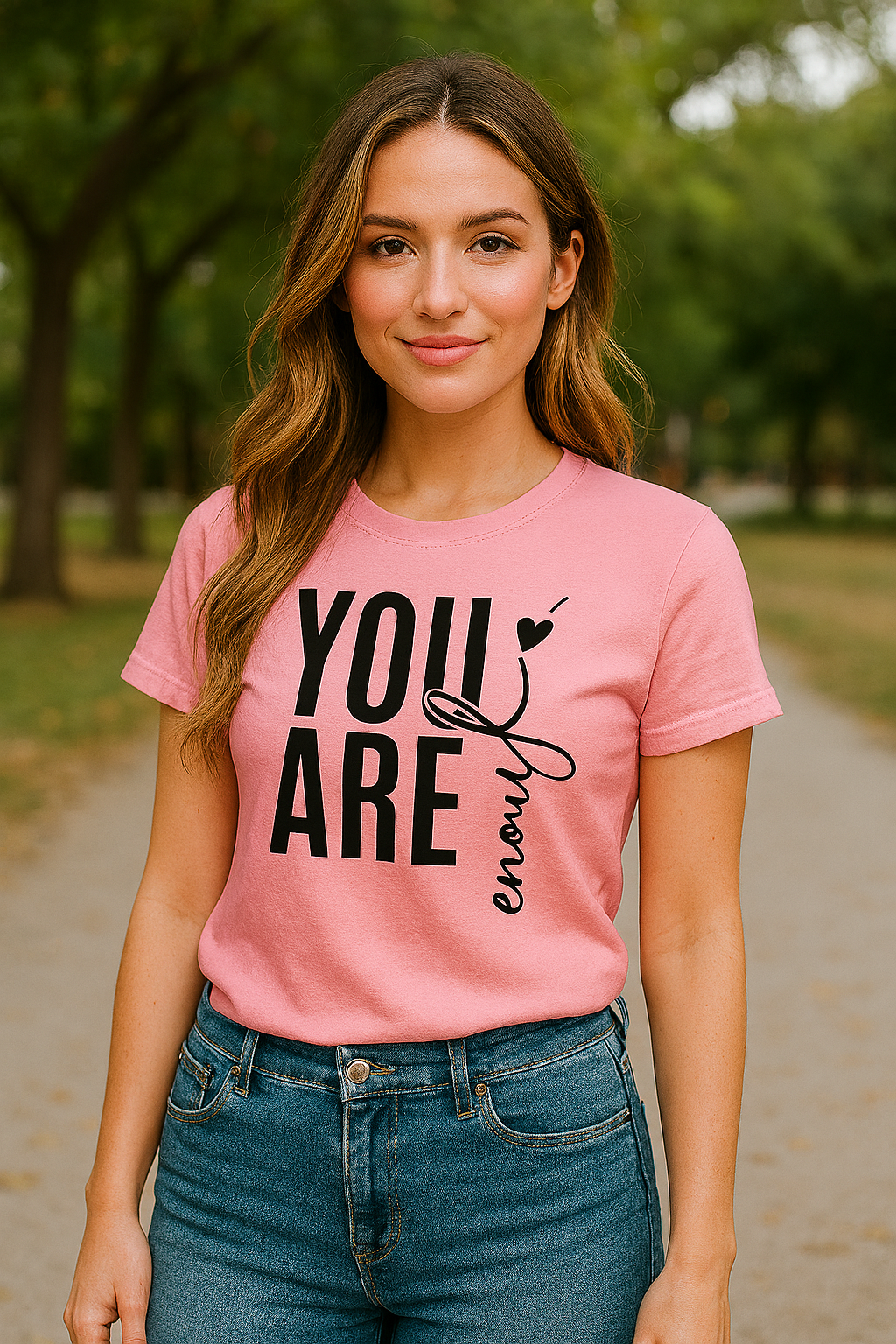 “You Are Enough” Affirmation Tee – Bold, Uplifting Style + Free Inspirational Necklace (Quotes Vary)