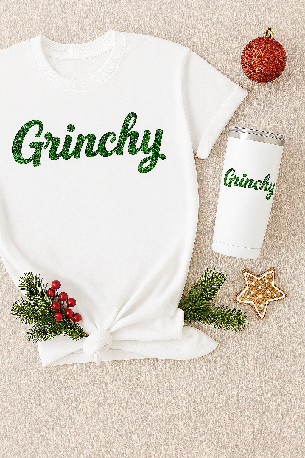 Grinchy Holiday Duo – White T-Shirt & 20oz Tumbler Set”