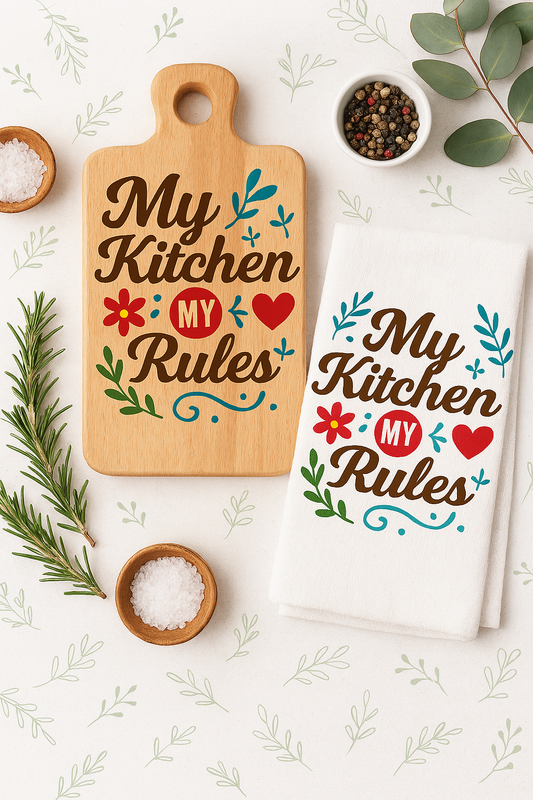 My Kitchen My Rules – Cutting Board & Towel Set