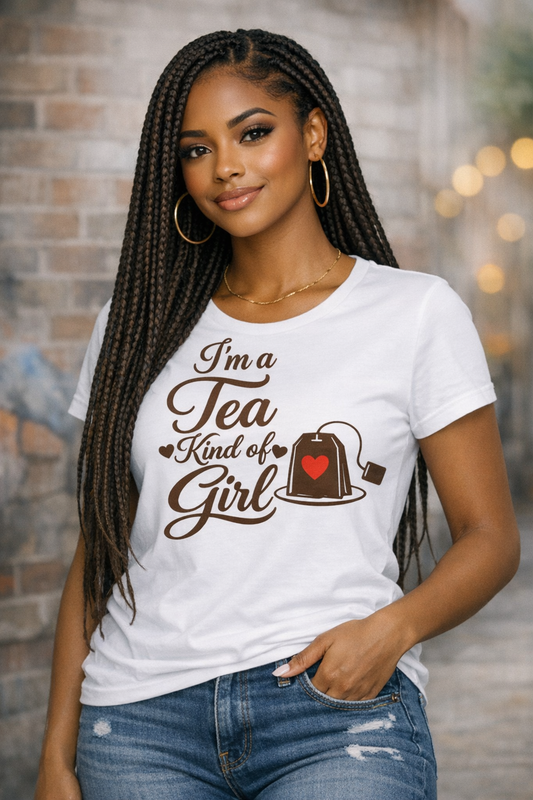 I'm a Tea Kind of Girl – White Tee with Espresso Brown Design
