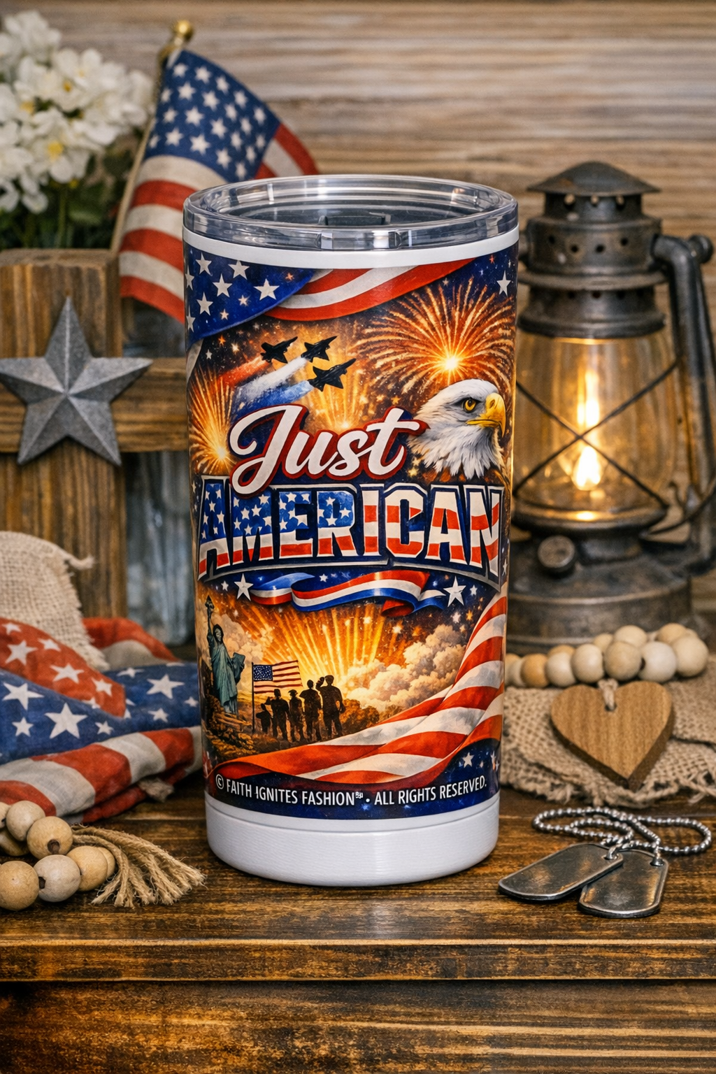 ⭐ Just AMERICAN™ 20 oz Tumbler — Faith Ignites Fashion™
