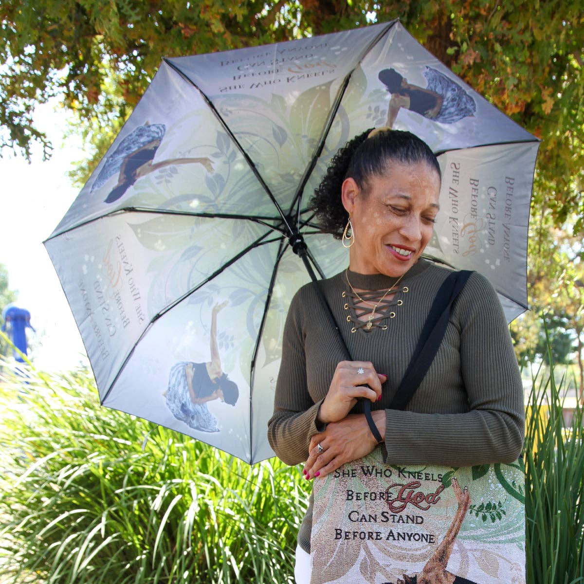 She Who Kneels Faith-Inspired Auto-Open Umbrella