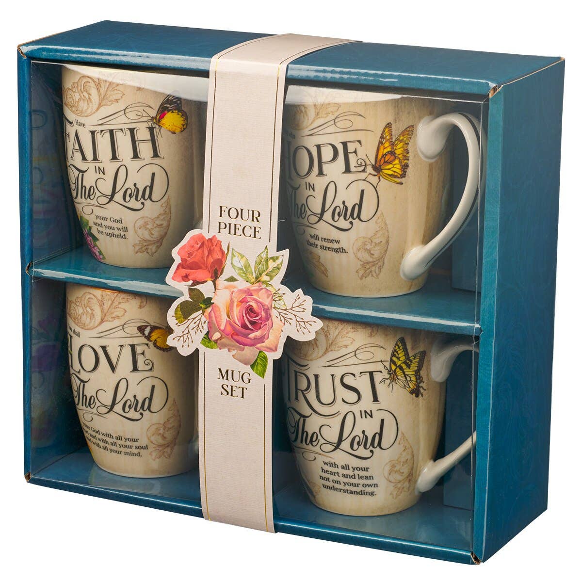 Faith, Trust, Hope & Love Floral Mug Set, 4 × 12 oz | Faith Ignites Fashion