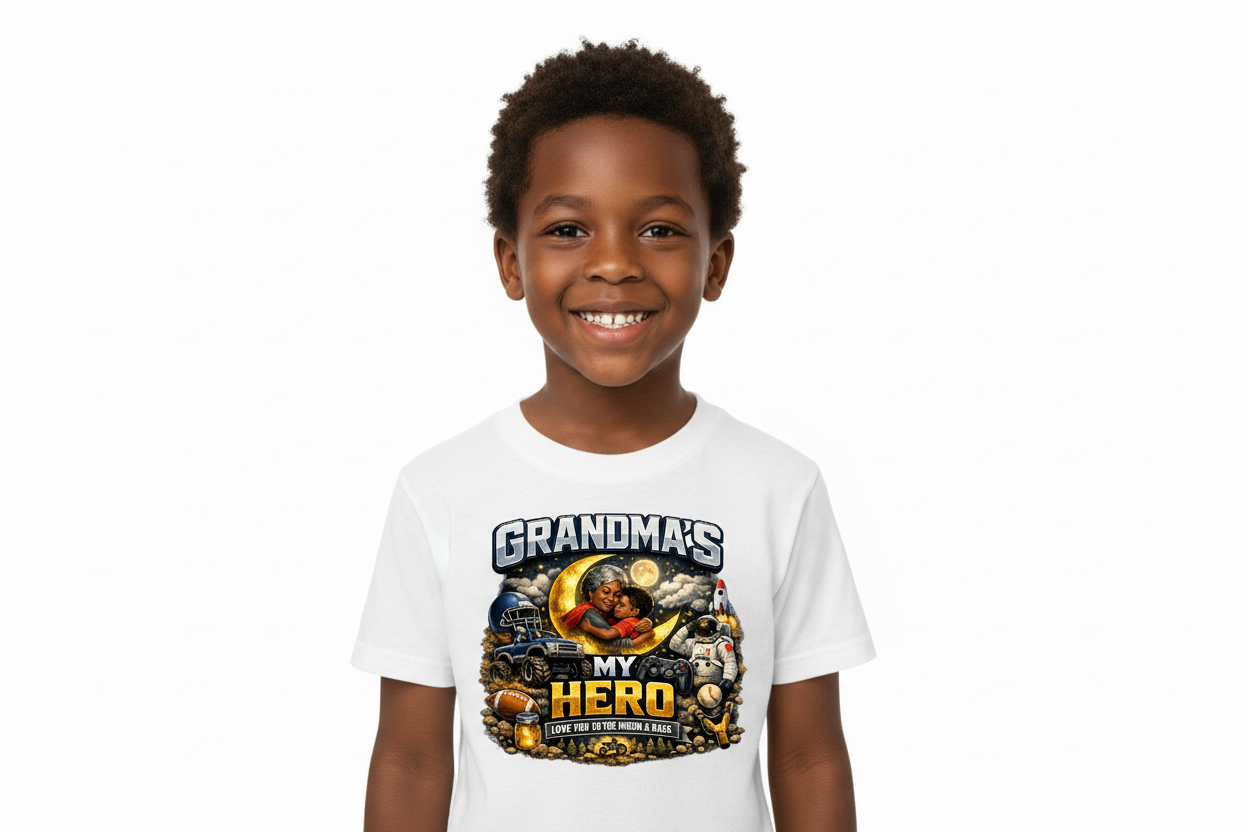 Black Boy - White Tee - Black Grandma Design