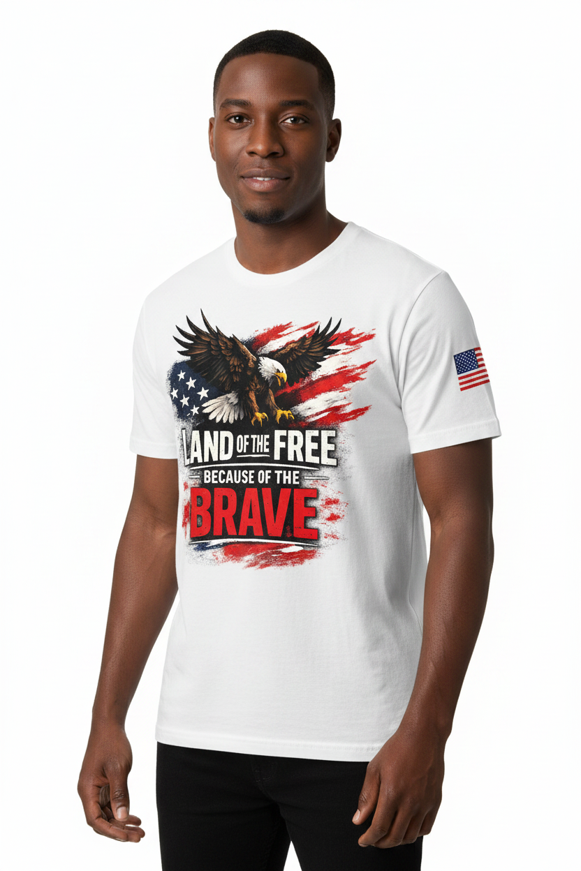 Black man in white patriotic tee mockup
