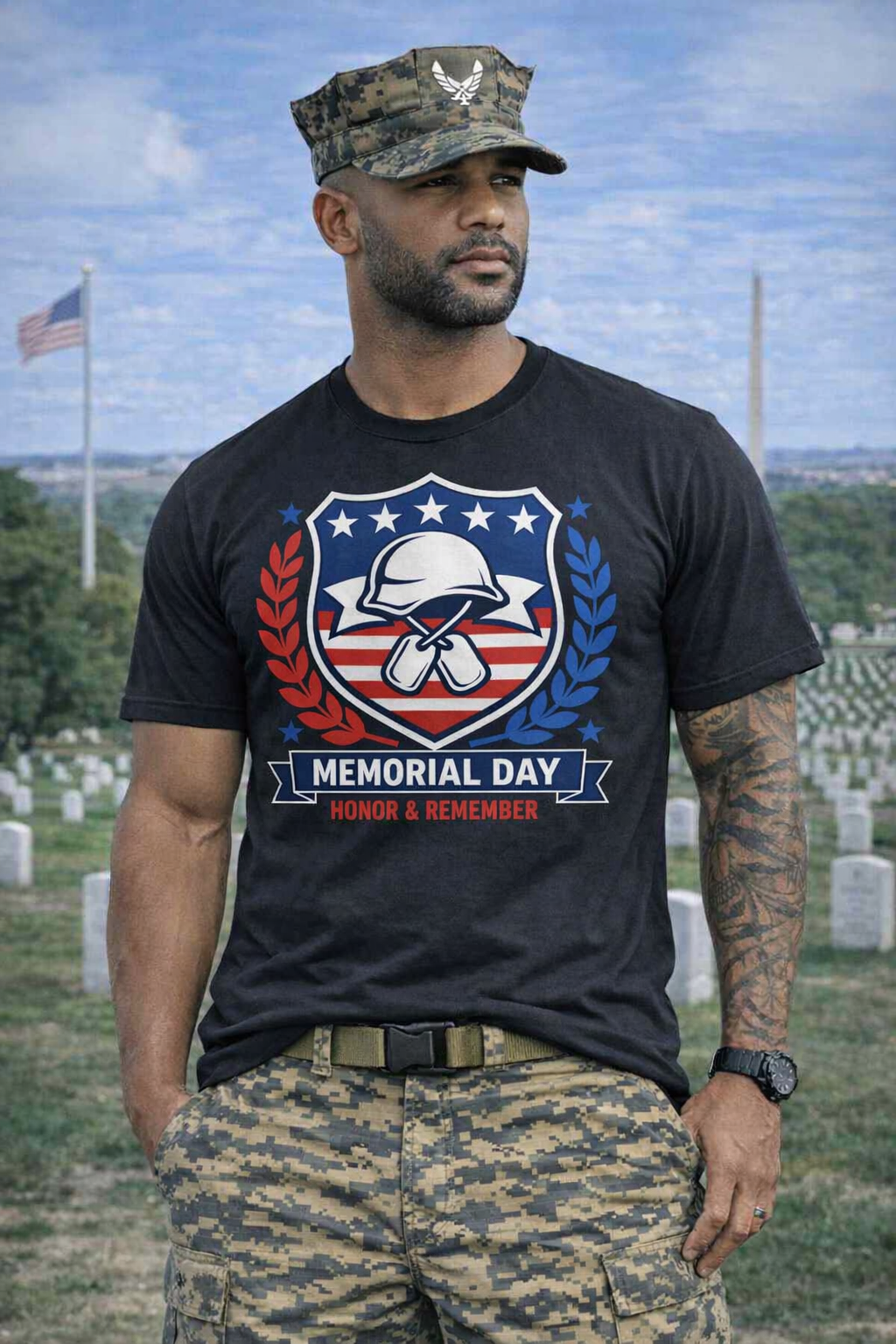 Memorial Day Tribute Tee — Star Emblem or Helmet Shield