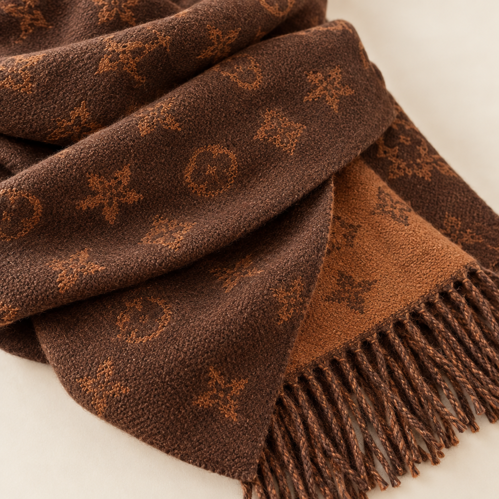 Close-up of the Dark Coffee jacquard scarf