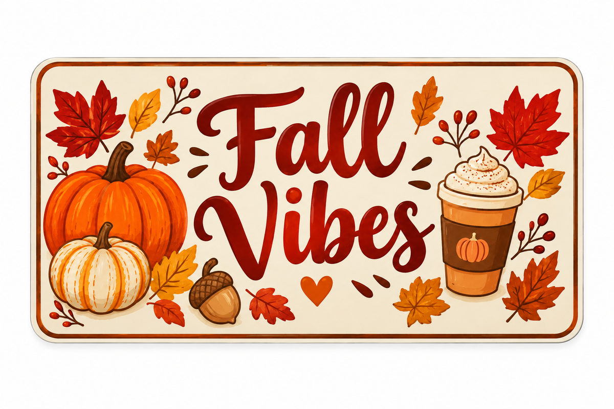 Cute fall-themed license plate without mounting holes