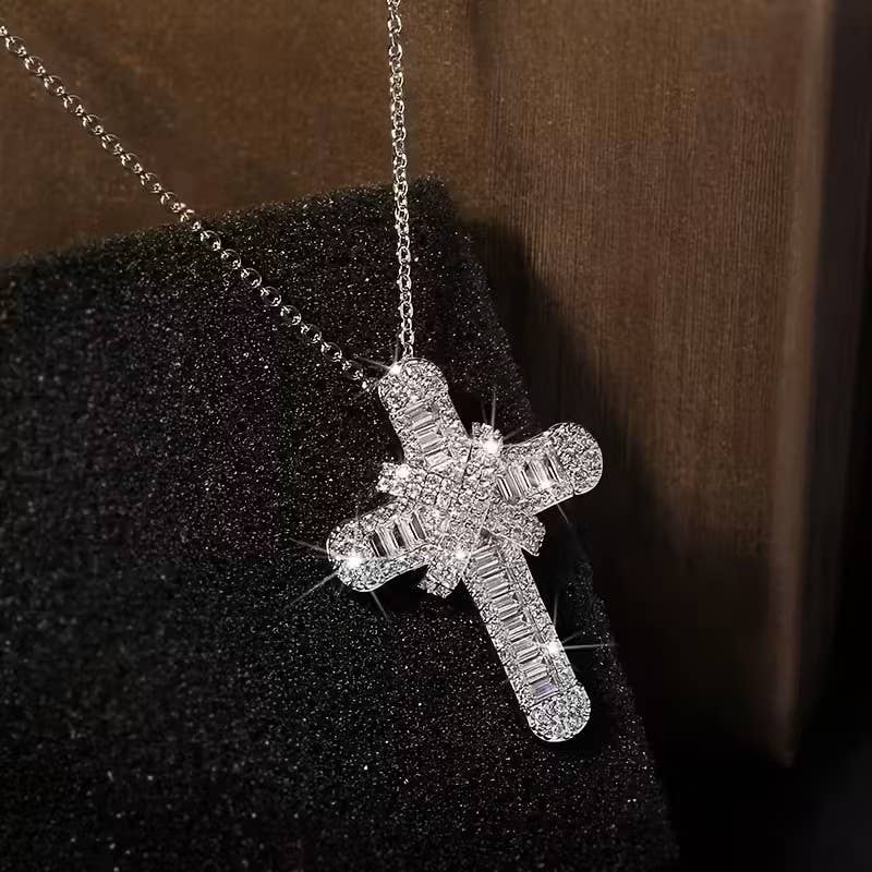 Faith Ignites Fashion | Silver-Tone Baguette Cross Necklace