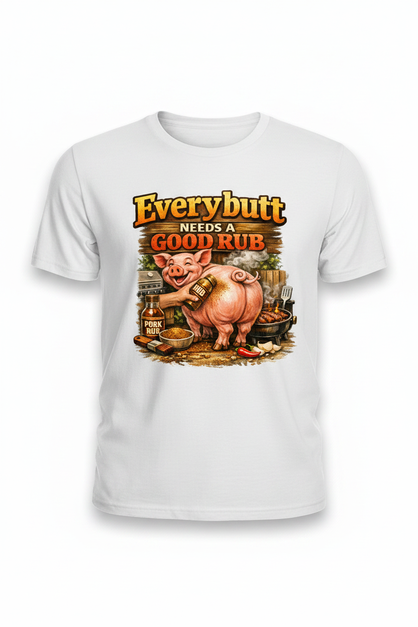 Every Butt Needs a Good Rub – White Shirt Mockup