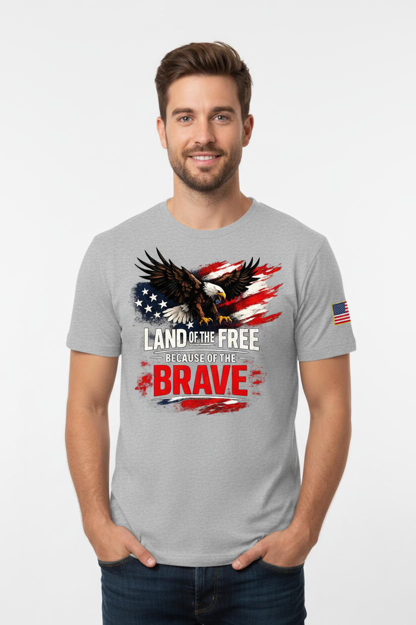 IGNISIA Land of the Free Patriotic Heather Gray Tee