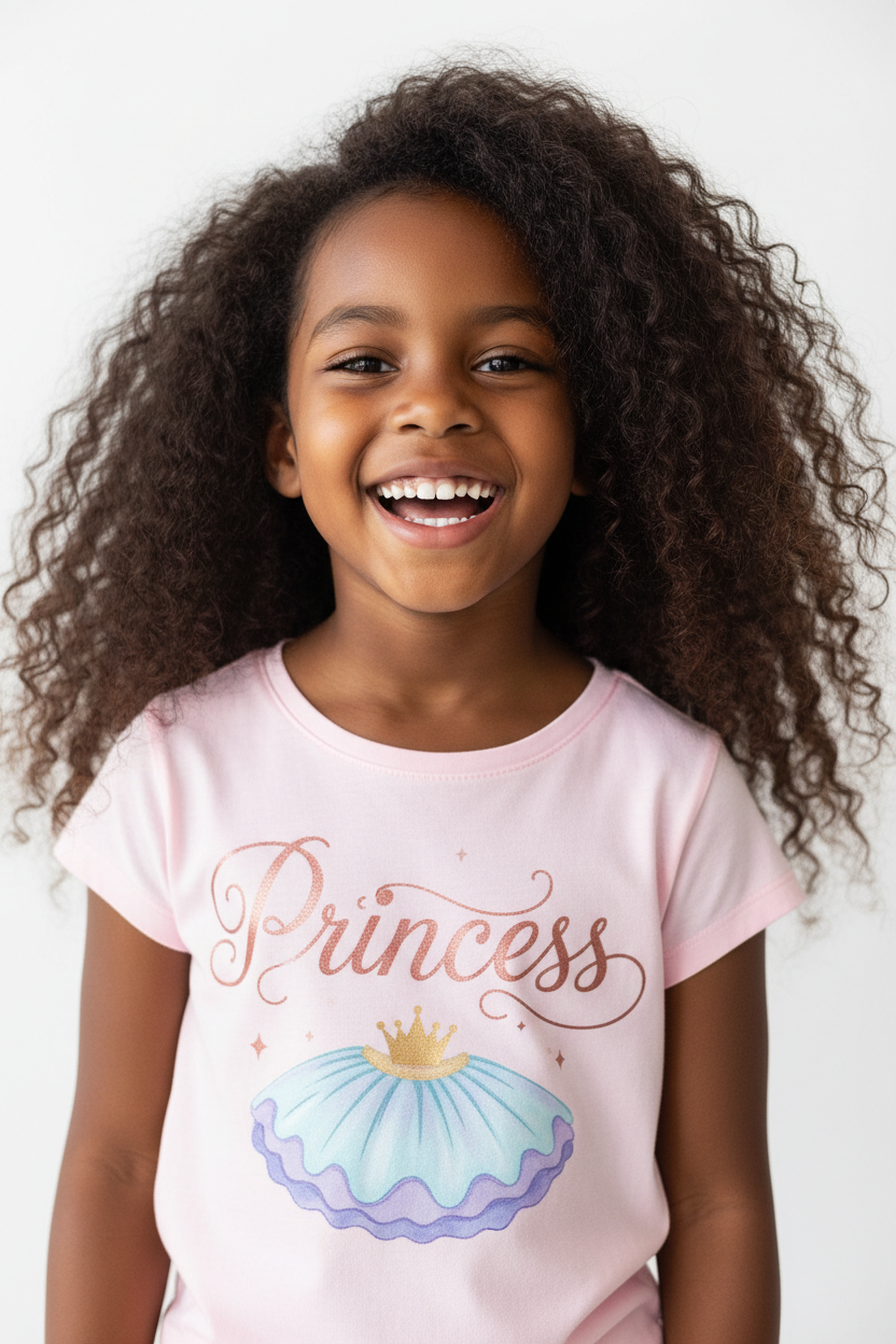 Personalized kids princess tee - Black girl with curly hair