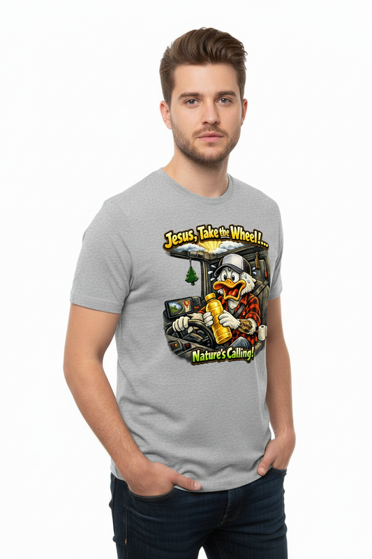 Jesus Take the Wheel – Nature’s Calling! Funny Christian Trucker T-Shirt | Faith Ignites Fashion®