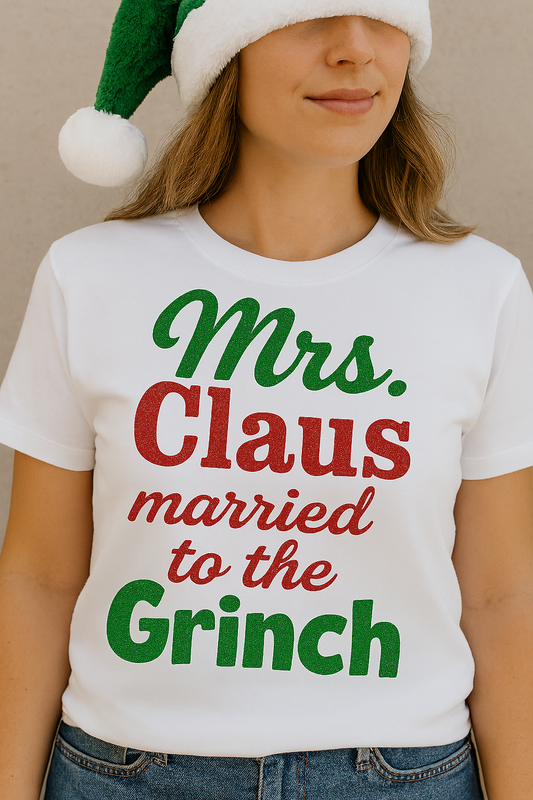 “Holiday Mischief Tees – Mrs. Claus & Mr. Grinch Sold Separately”