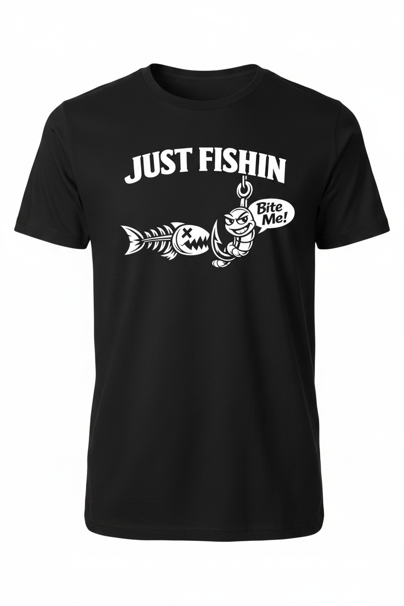 Just Fishin - Black T-Shirt