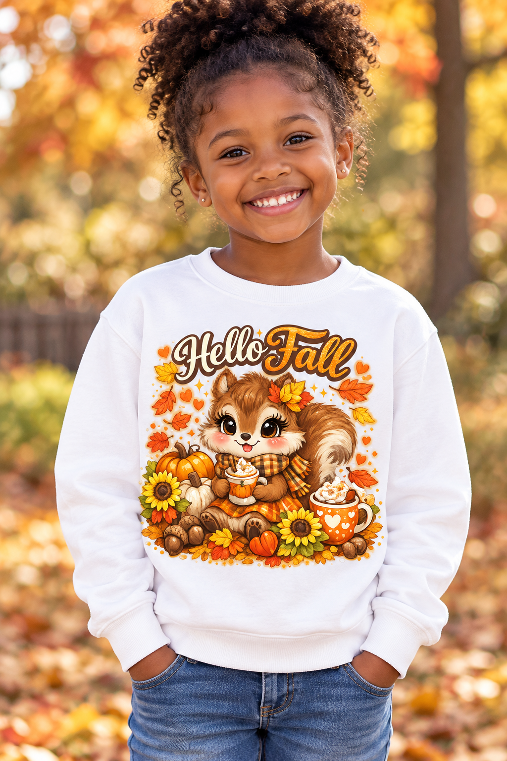 FIF Hello Fall Squirrel Kids Crewneck Shirt
