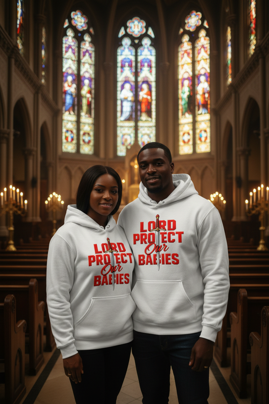 Lord Protect Our Babies - White Hoodie Couple in Church