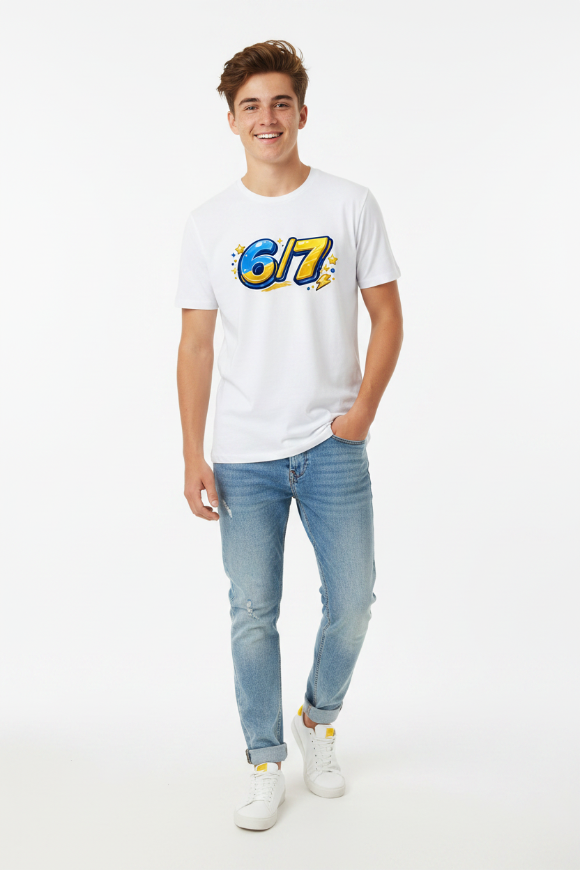Kids 6/7 Graphic Tee – Blue & Pink