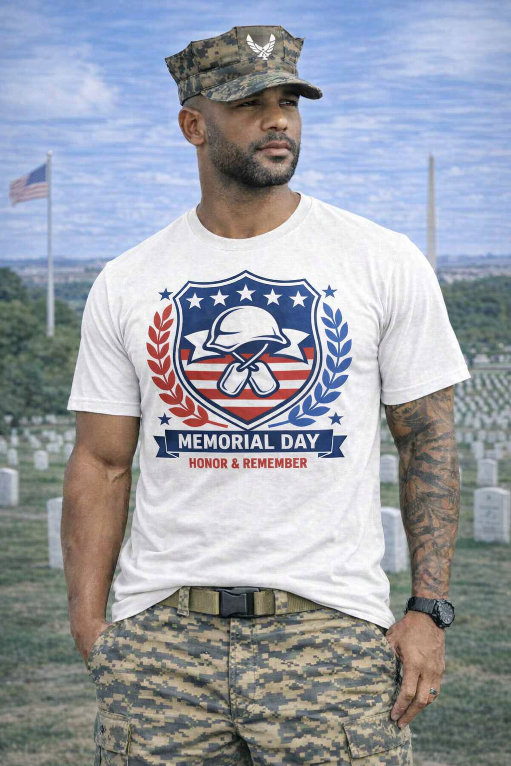 Memorial Day Tribute Tee — Star Emblem or Helmet Shield